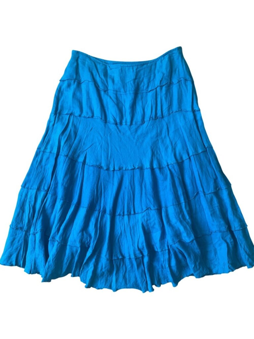 Turquoise Ruffle Tiered Midi Skirt Womens Medium Boho Mediterranean Amalfi Vibes